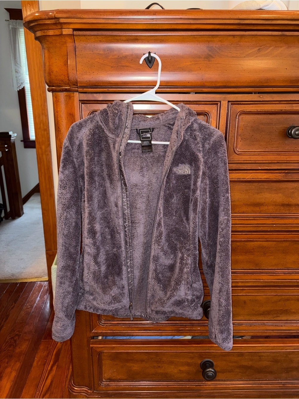 The North Face Fuzzy Fleece Zip Up Hoodie Purple Gray Women’s XS Cozy Jacket